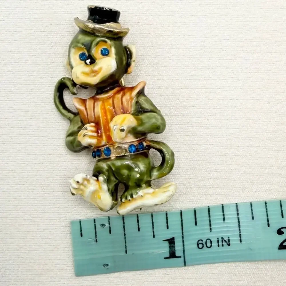 VTG 1960s HAR Signed Vintage Carnival Organ Grinder Monkey Enamel Pin Brooch